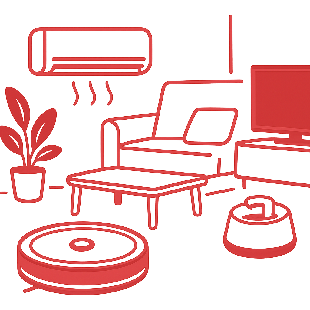 リビングで稼働するハルミヤのAI掃除機のイメージ